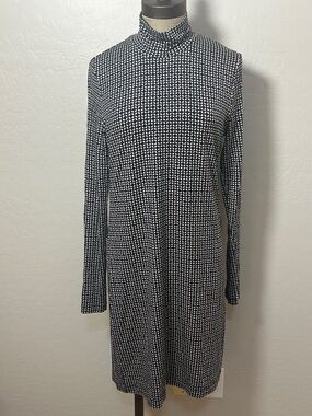 COS Black White Geometric Mock Neck Dress Stretch Minimalist EU Made | SZ Large